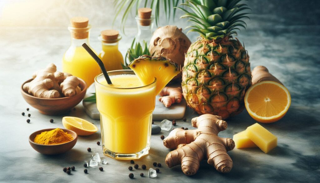 Suco de Abacaxi com Cúrcuma e Gengibre