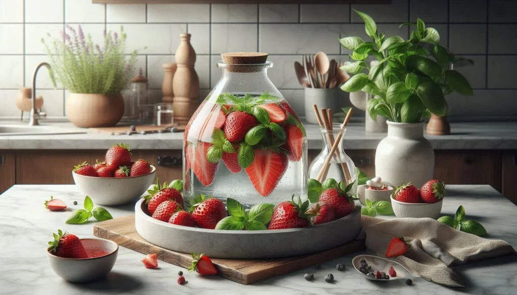 Água Saborizada de Morango e Manjericão